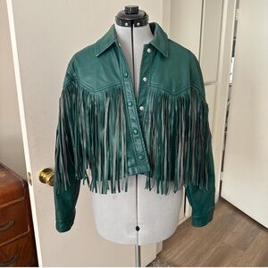 Nasty Gal Forest Green Fringe Faux Leather Jacket